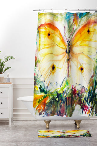 Ginette Fine Art Yellow Butterfly Shower Curtain And Mat