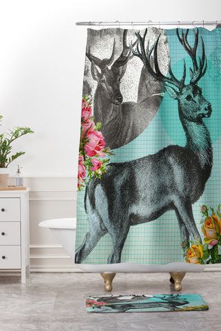 Ginger Pigg Blue Stag Shower Curtain And Mat