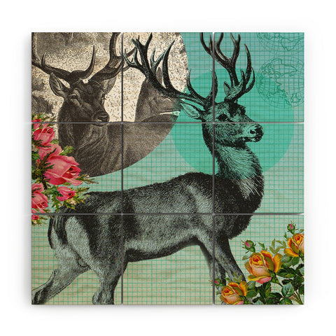 Ginger Pigg Blue Stag Wood Wall Mural