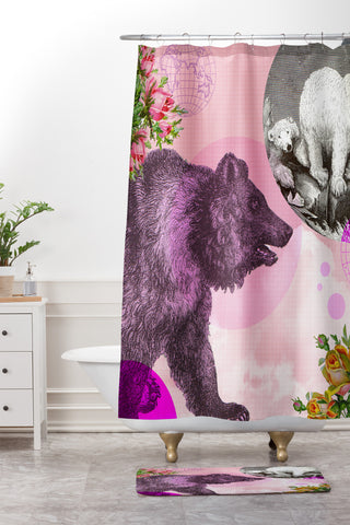 Ginger Pigg Pink Bear Shower Curtain And Mat