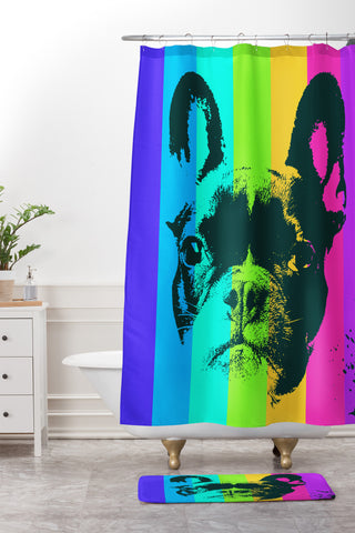 Ginger Pigg Rainbow Frenchie Shower Curtain And Mat