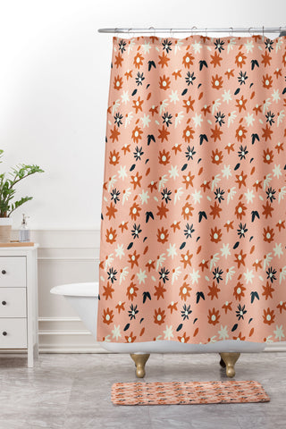 Grace Fall Flowers Pattern Shower Curtain And Mat
