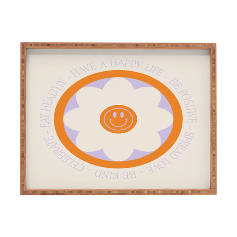 Grace Have a Happy Life Lilac and Orange Rectangular Tray