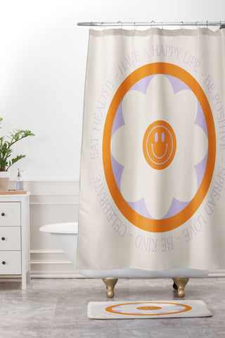 Grace Have a Happy Life Lilac and Orange Shower Curtain And Mat