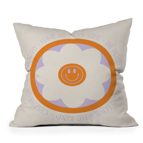 Grace Have a Happy Life Lilac and Orange Outdoor Throw Pillow
