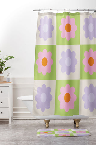 Grace Retro Flower Pattern III Shower Curtain And Mat