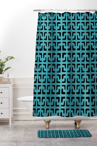 Hadley Hutton Lattice Pieces Teal Shower Curtain And Mat