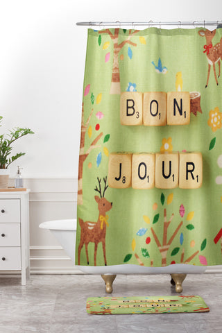 Happee Monkee Bonjour Shower Curtain And Mat