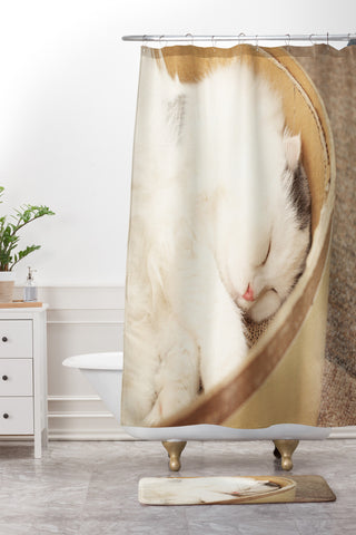 Happee Monkee Cute Sleepy Cat Shower Curtain And Mat