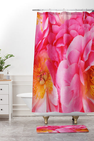 Happee Monkee Hot Pink Peony Shower Curtain And Mat