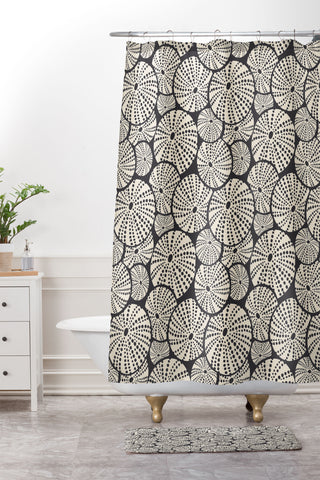 Heather Dutton Bed Of Urchins Charcoal Ivory Shower Curtain And Mat