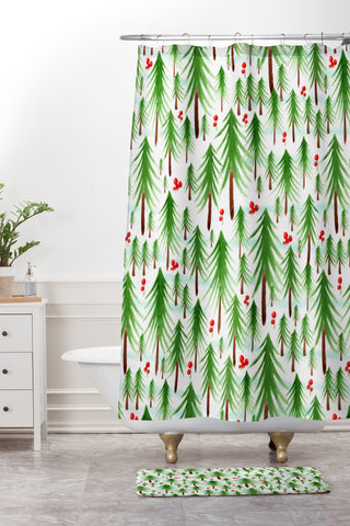 Heather Dutton Christmas Tree Farm Shower Curtain And Mat