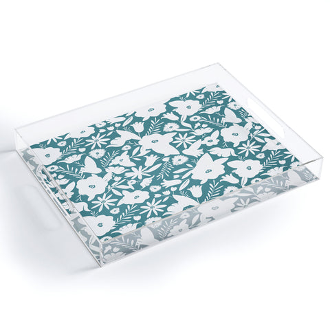 Heather Dutton Finley Floral Teal Acrylic Tray