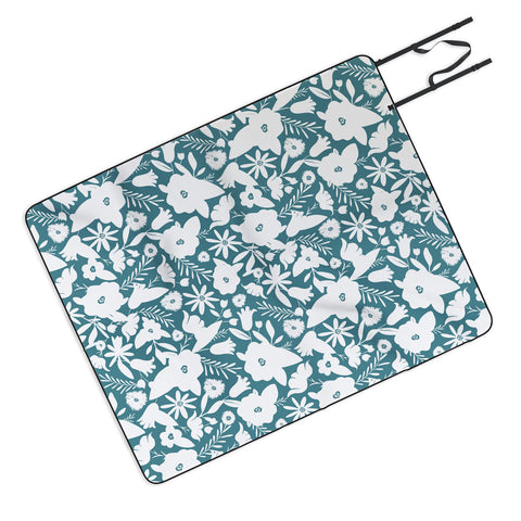 Heather Dutton Finley Floral Teal Picnic Blanket
