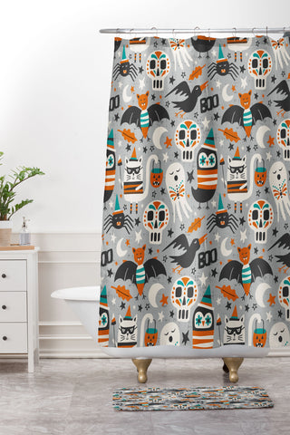 Heather Dutton Halloween Party Shower Curtain And Mat