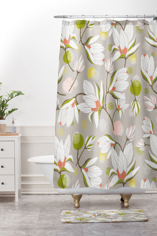 Heather Dutton Magnolia Blossom Stone Shower Curtain And Mat