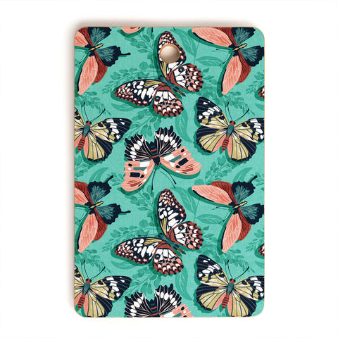 Heather Dutton Mariposa Boho Butterflies Aqua Cutting Board Rectangle