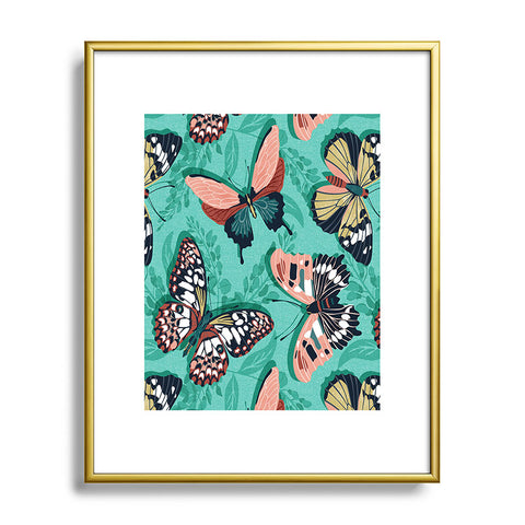 Heather Dutton Mariposa Boho Butterflies Aqua Metal Framed Art Print