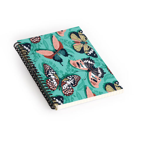 Heather Dutton Mariposa Boho Butterflies Aqua Spiral Notebook