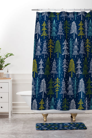 Heather Dutton Oh Christmas Tree Midnight Shower Curtain And Mat