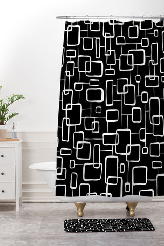 Heather Dutton On The Quad Black Shower Curtain And Mat