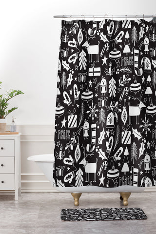 Heather Dutton Peace and Joy Black Shower Curtain And Mat