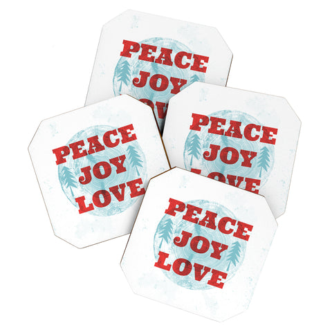 Heather Dutton Peace Joy Love Woodcut Coaster Set