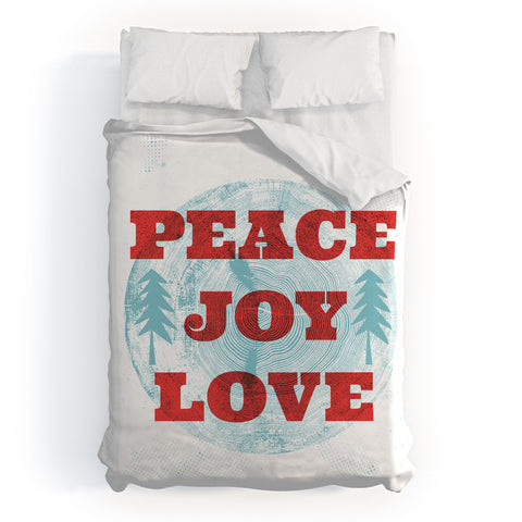 Heather Dutton Peace Joy Love Woodcut Duvet Cover