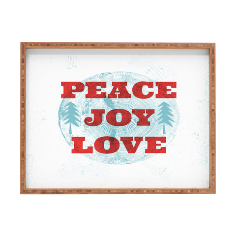 Heather Dutton Peace Joy Love Woodcut Rectangular Tray