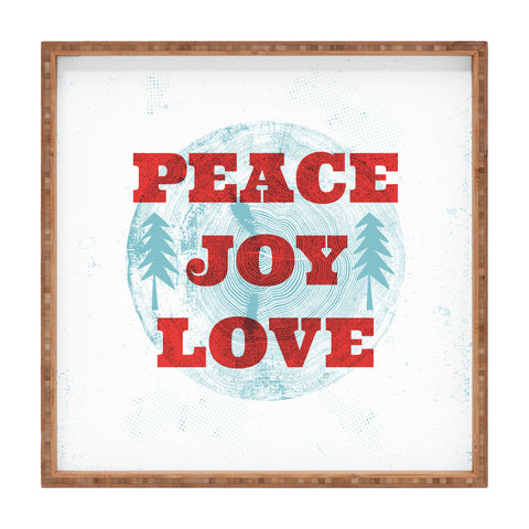 Heather Dutton Peace Joy Love Woodcut Square Tray