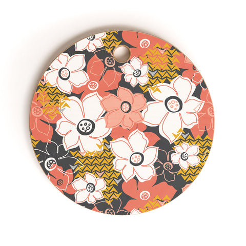 Heather Dutton Petals And Pods Lava Cutting Board Round