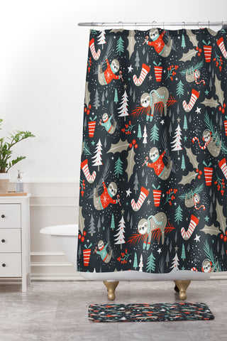Heather Dutton Slothy Holidays Shower Curtain And Mat