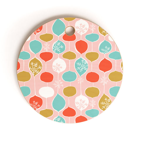 Heather Dutton Snowflake Holiday Bobble Chill Pink Cutting Board Round