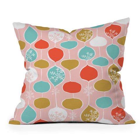 Heather Dutton Snowflake Holiday Bobble Chill Pink Throw Pillow
