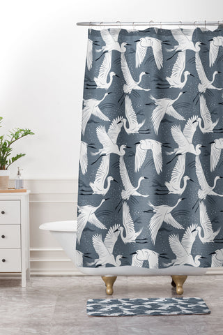 Heather Dutton Soaring Wings Steel Blue Grey Shower Curtain And Mat