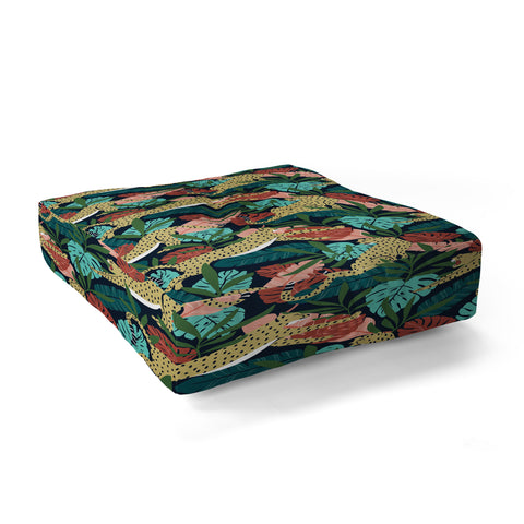 Heather Dutton Spotted Jungle Cheetahs Midnight Floor Pillow Square