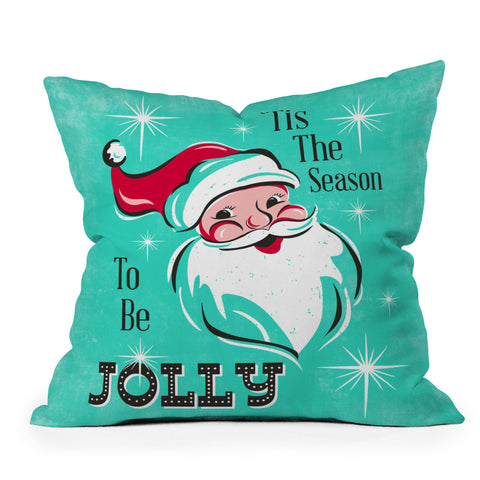 Heather Dutton Tis The Season Retro Santa Aqua Outdoor Throw Pillow
