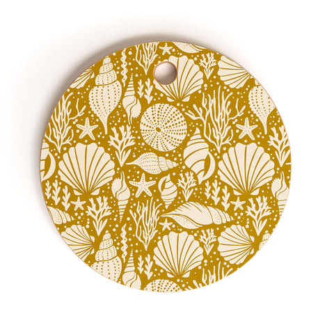 Heather Dutton Washed Ashore Gold Ivory Cutting Board Round