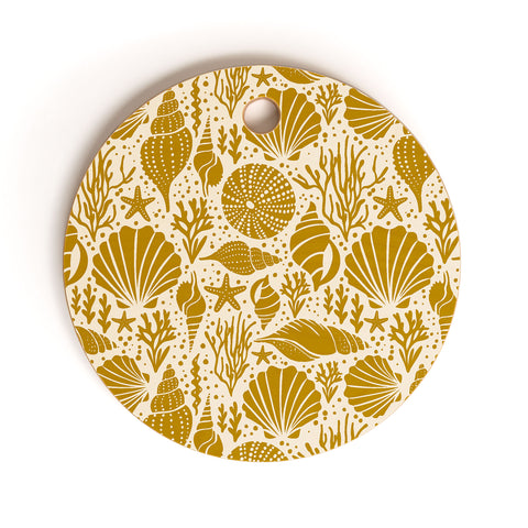 Heather Dutton Washed Ashore Ivory Gold Cutting Board Round