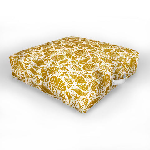 Heather Dutton Washed Ashore Ivory Gold Outdoor Floor Cushion