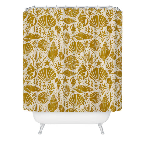 Heather Dutton Washed Ashore Ivory Gold Shower Curtain