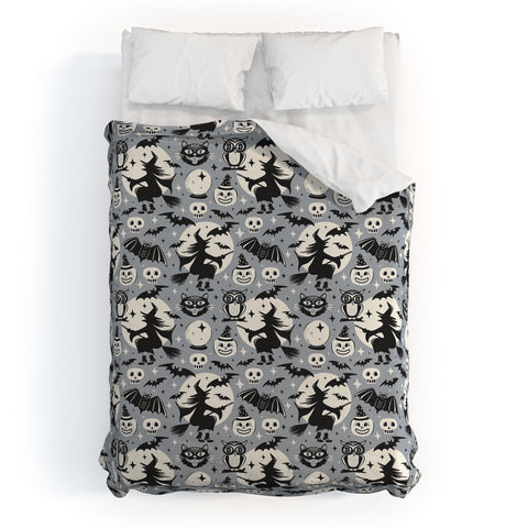 Heather Dutton Witchy Wonders Halloween Grey Duvet Cover