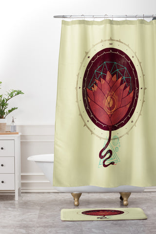 Hector Mansilla The Red Lotus Shower Curtain And Mat