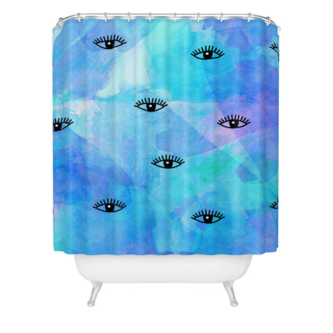 Hello Sayang Eye Blush Blue Shower Curtain
