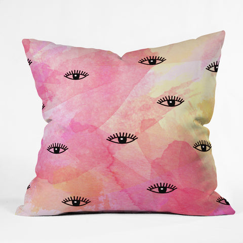 Hello Sayang Eye Blush Pink Outdoor Throw Pillow