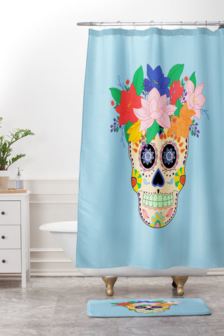 Hello Sayang Floral Skull Shower Curtain And Mat