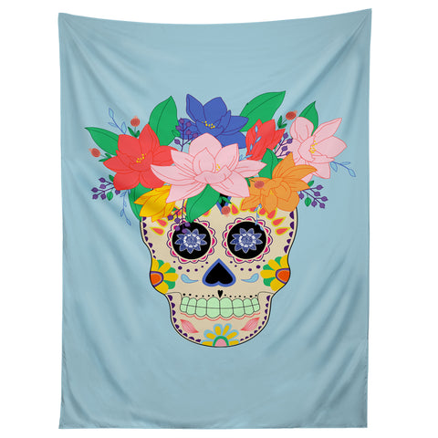 Hello Sayang Floral Skull Tapestry