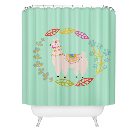 Hello Sayang Lola Llama Mint Shower Curtain