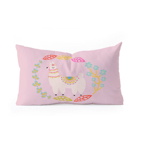 Hello Sayang Lola Llama Pink Oblong Throw Pillow