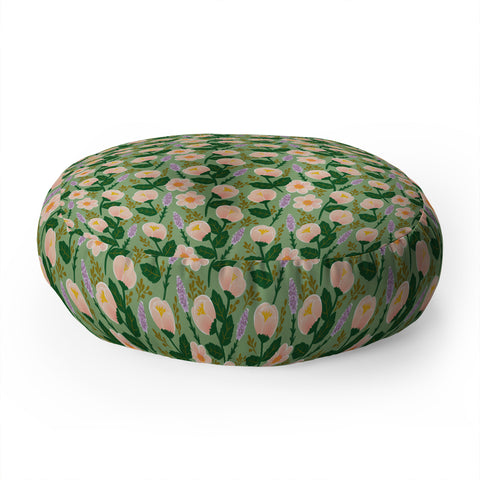 Hello Sayang Lovely Roses Green Floor Pillow Round